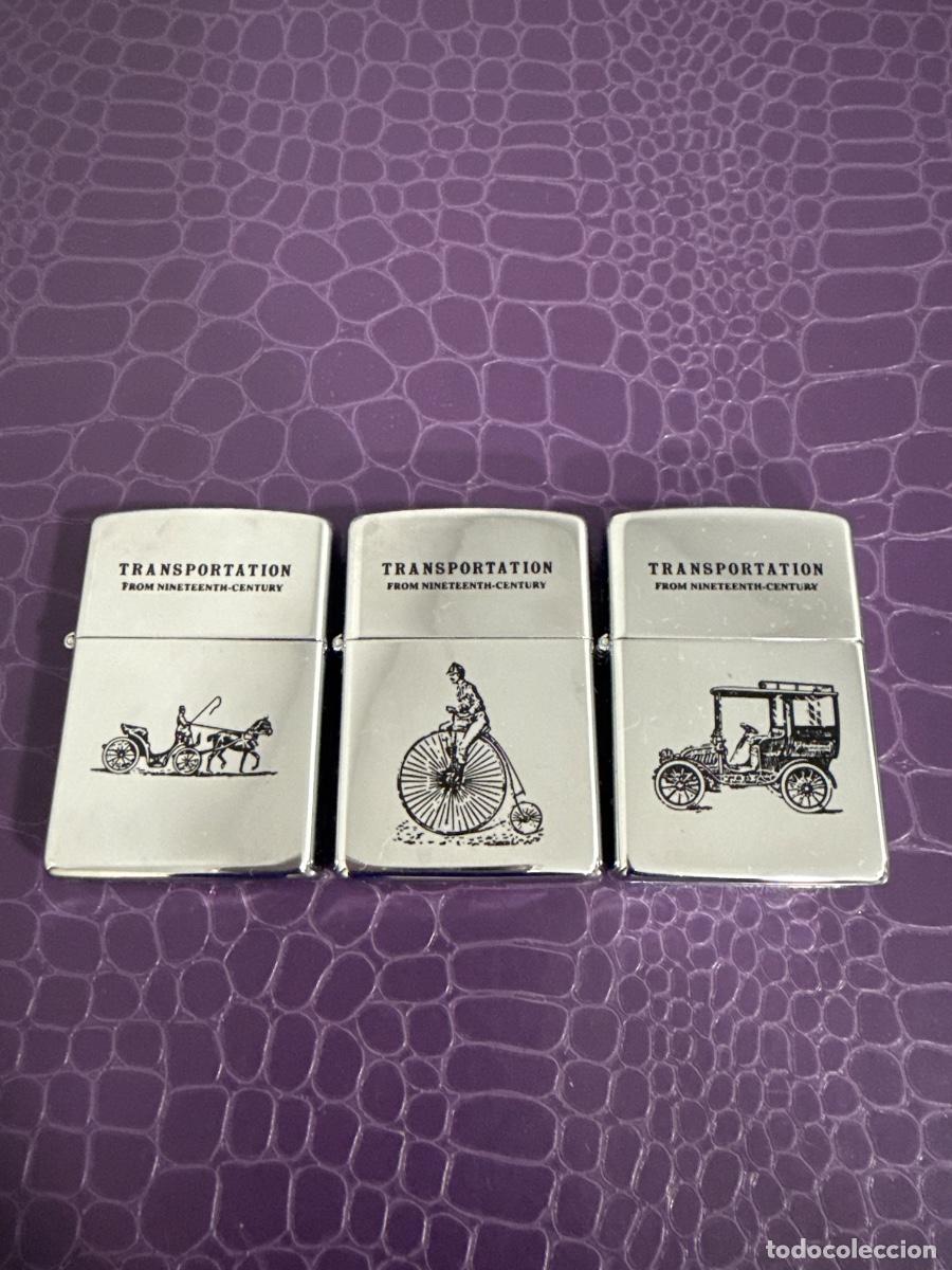 Mecheros: Tres mecheros Zippo colecci&oacute;n Trsnsportation
