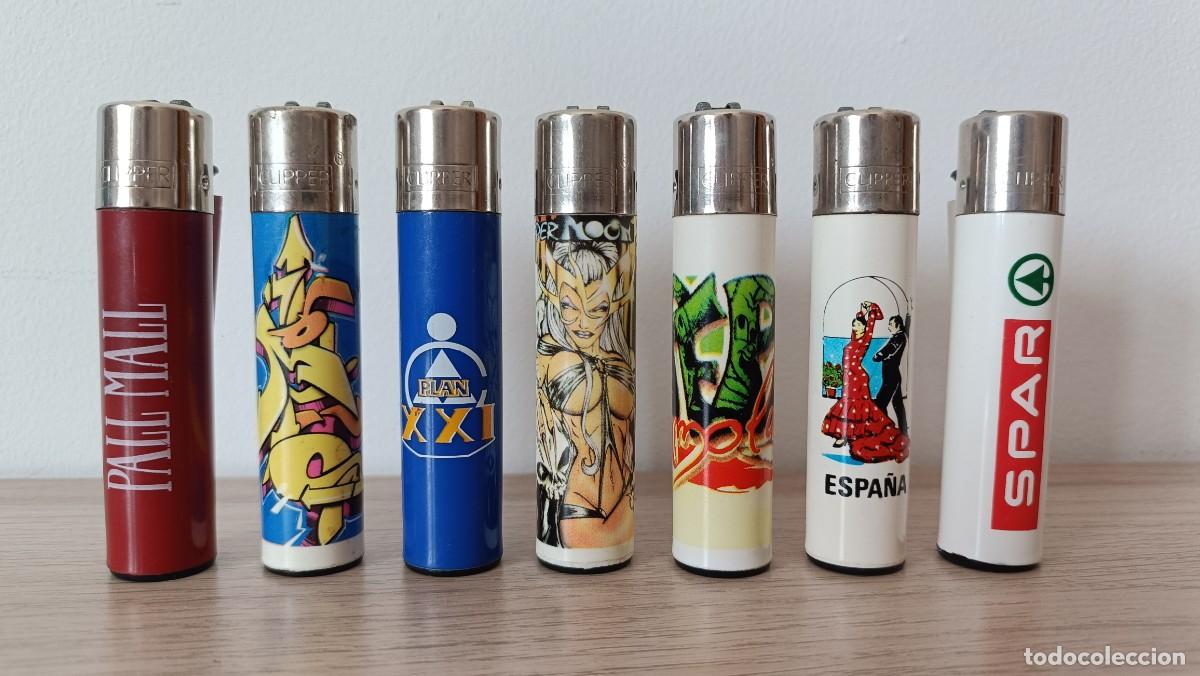 Mecheros: Lote x 7 mechero CLIPPER, Rosca o Rascador Redondo, PALL MALL, SPAR, ESPA&Ntilde;A, GRAFITTI, CAM etc
