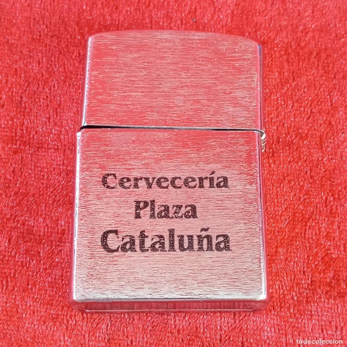 Mecheros: MECHERO VINTAGE - CERVECER&Iacute;A PLAZA CATALU&Ntilde;A - ACERO INOXIDABLE - VINTAGE - 5,8 CM DE ALTO - 10
