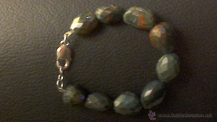 Coleccionismo de minerales: Pulsera de jaspe verde y plata - Foto 1