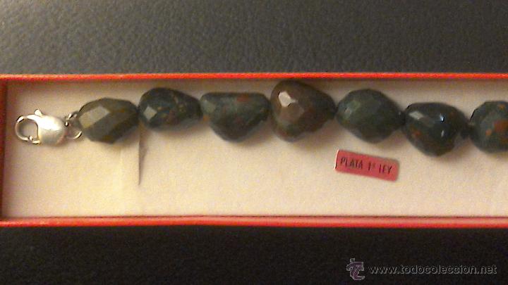 Coleccionismo de minerales: Pulsera de jaspe verde y plata - Foto 4