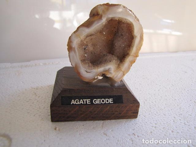 Coleccionismo de minerales: Geoda de agata. Peana Madera - Foto 1