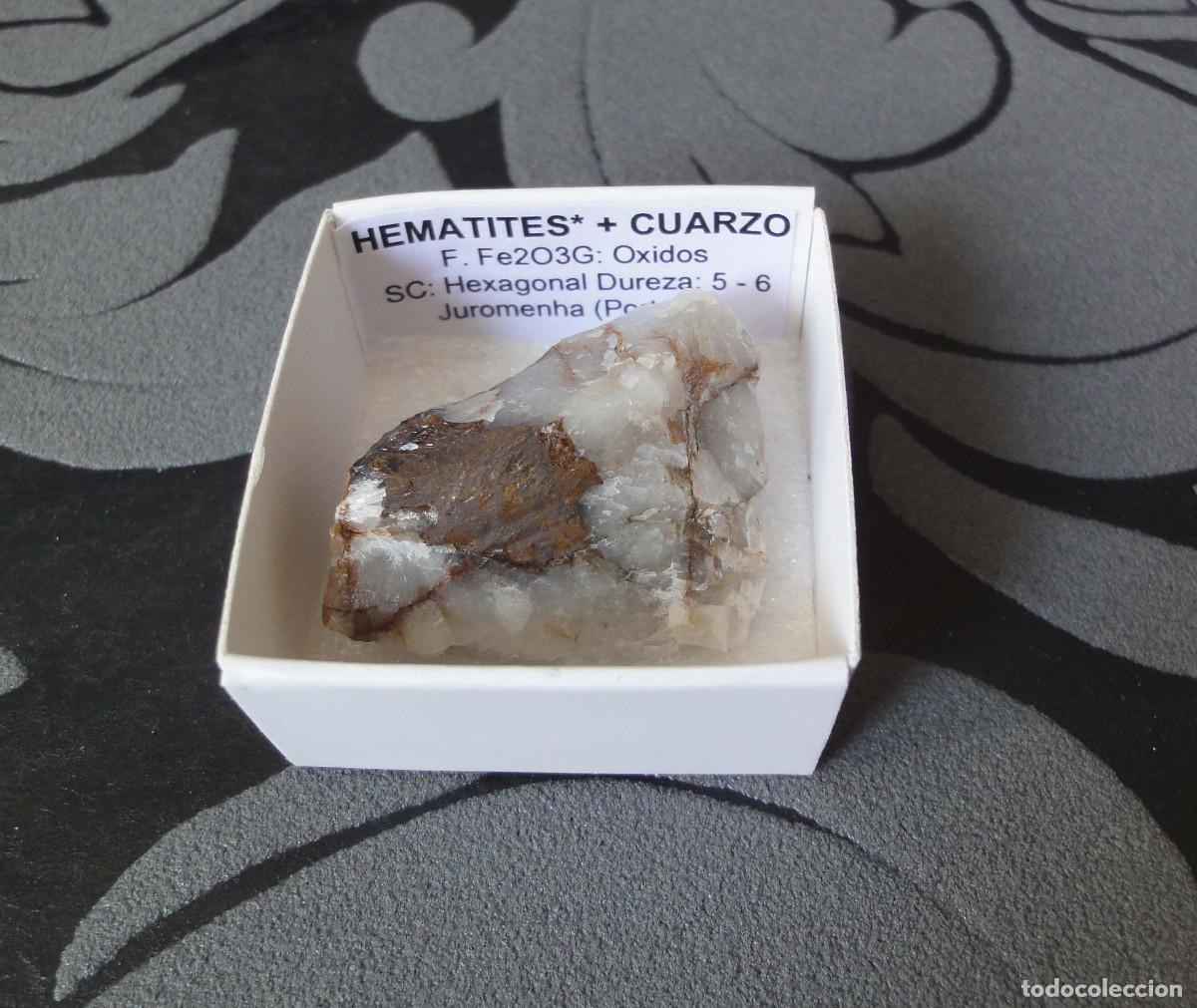 Coleccionismo de minerales: MINERAL HEMATITES EN CUARZO MINERALES EN CAJA 4X4 CM