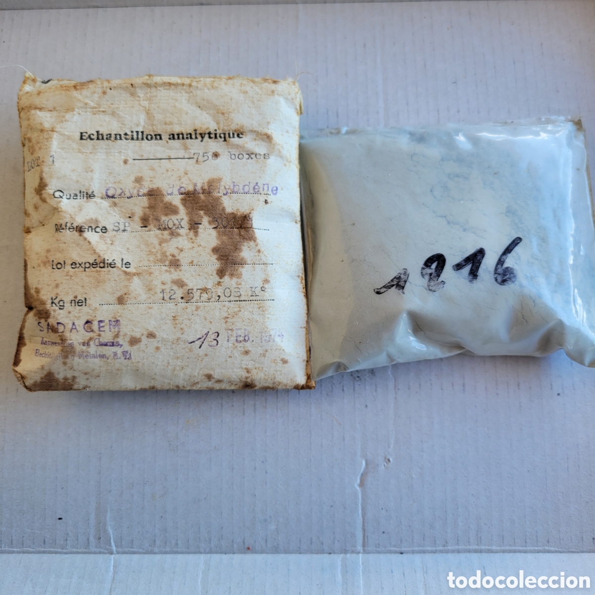 Coleccionismo de minerales: Prueba analitica 1974 Oxido de Molibdeno