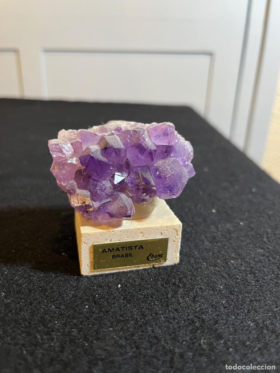Sammlung von Mineralien: Drusa amatista Brasil original mineral cuarzo violeta peana &Eacute;bano colecci&oacute;n vintage