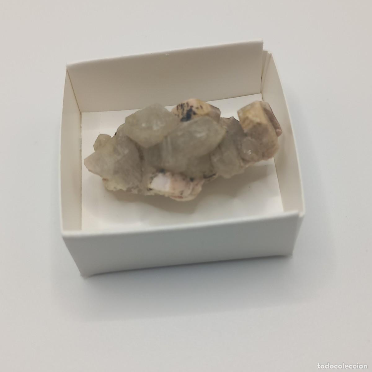 Coleccionismo de minerales: Cuarzo con Ortoclasa en caja 4x4. Baveno, Italia