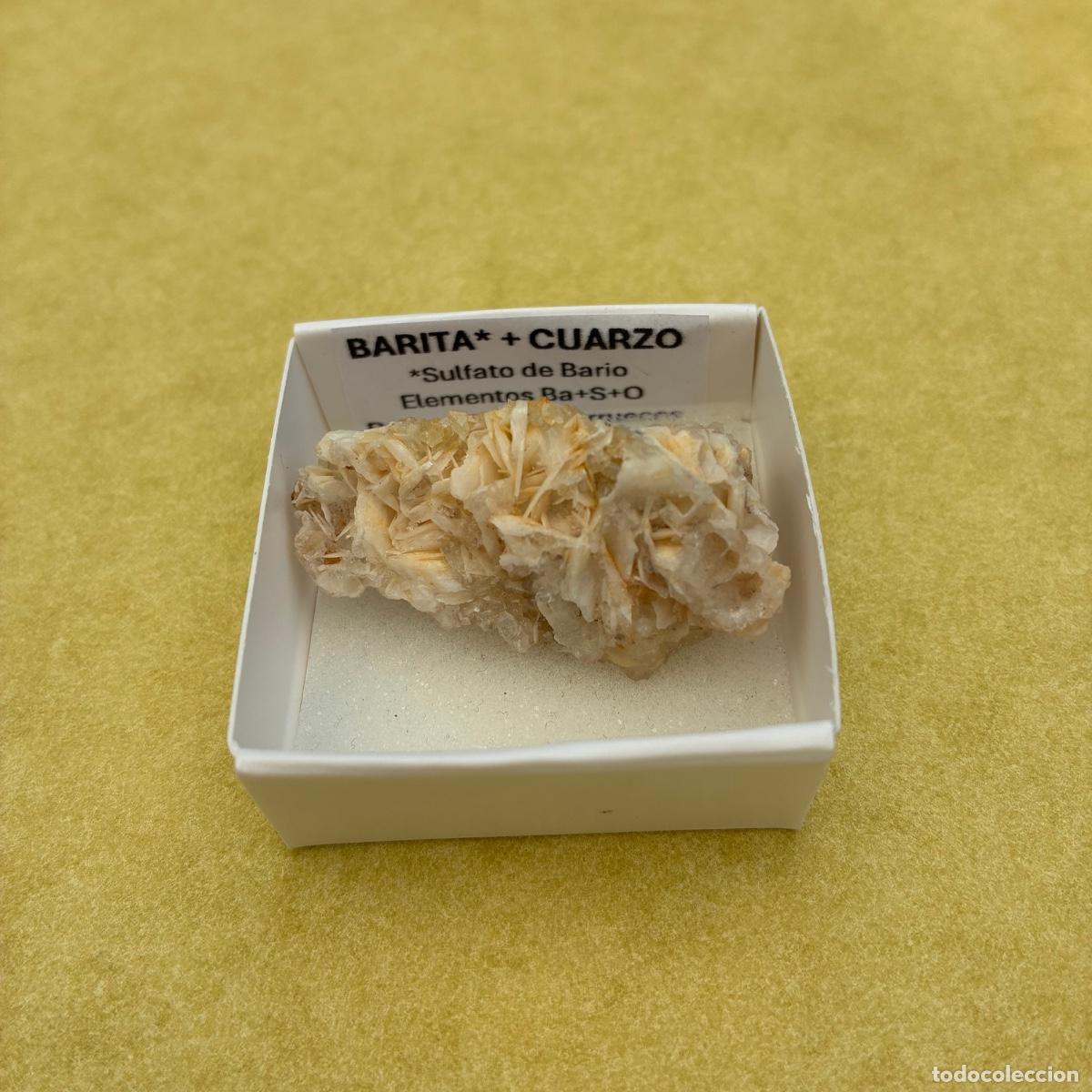 Coleccionismo de minerales: MINERAL BARITA Y CALCITA MINERALES EN CAJA DE 4x4CM
