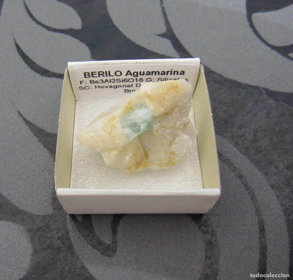 Coleccionismo de minerales: MINERAL AGUAMARINA EN SU MATRIZ MINERALES EN CAJA 4X4 CM
