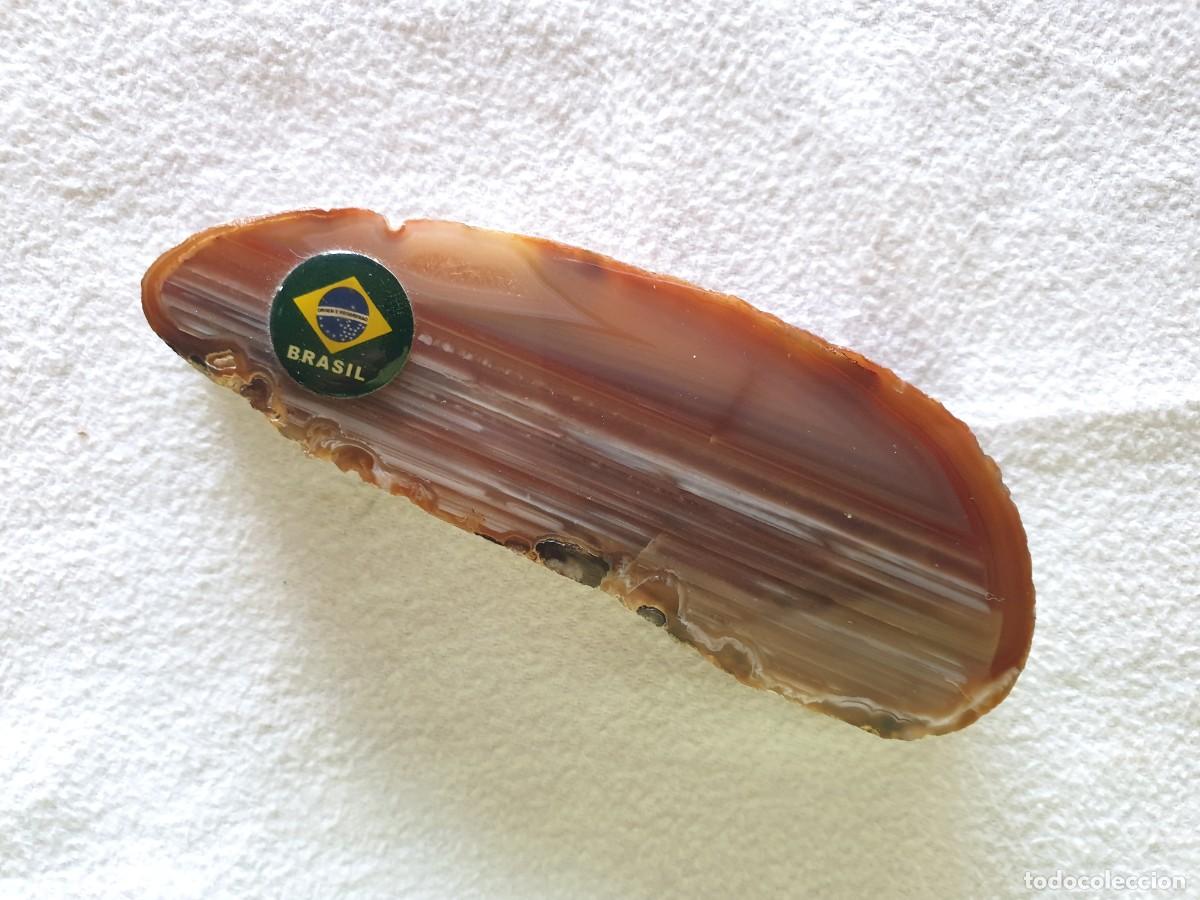 Coleccionismo de minerales: Pisapapeles de colecci&oacute;n vintage, secci&oacute;n de &aacute;gata roja natural, Brasil
