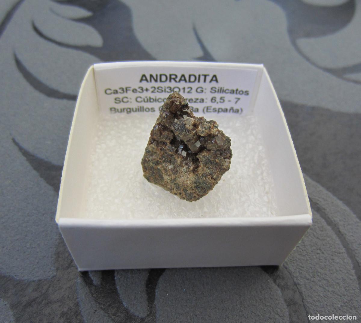 Coleccionismo de minerales: MINERAL ANDRADITA MINERALES EN CAJA 4X4 CM