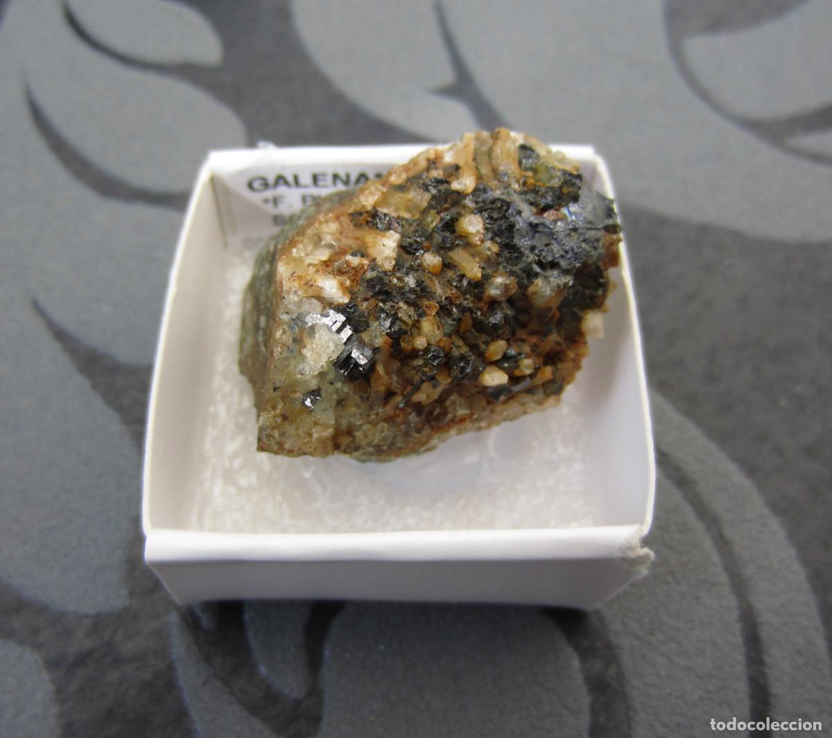 Coleccionismo de minerales: MINERAL GALENA EN CUARZO MINERALES EN CAJA 4X4 CM