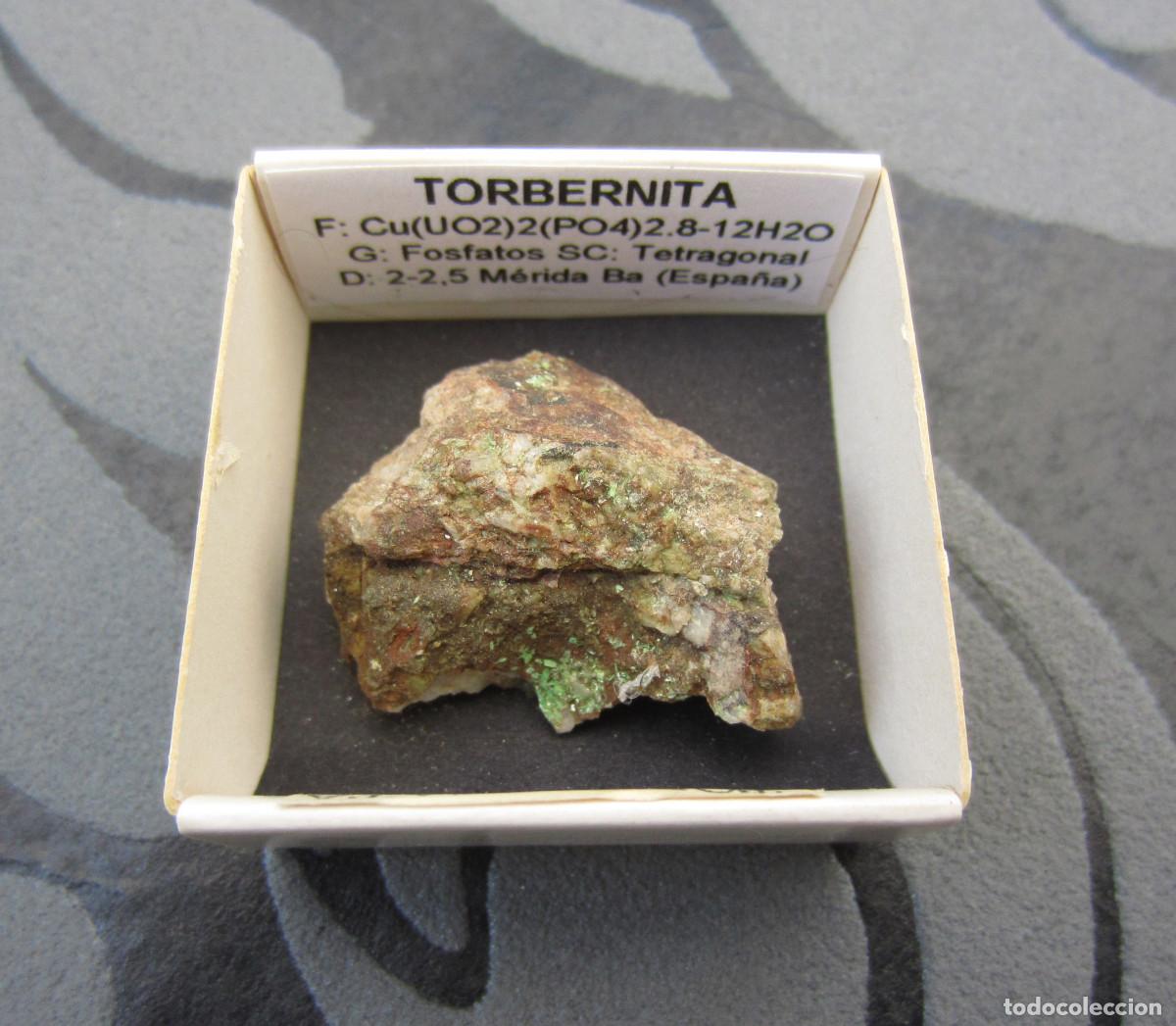 Coleccionismo de minerales: MINERAL TORBERNITA MINERALES EN CAJA 4X4 CM