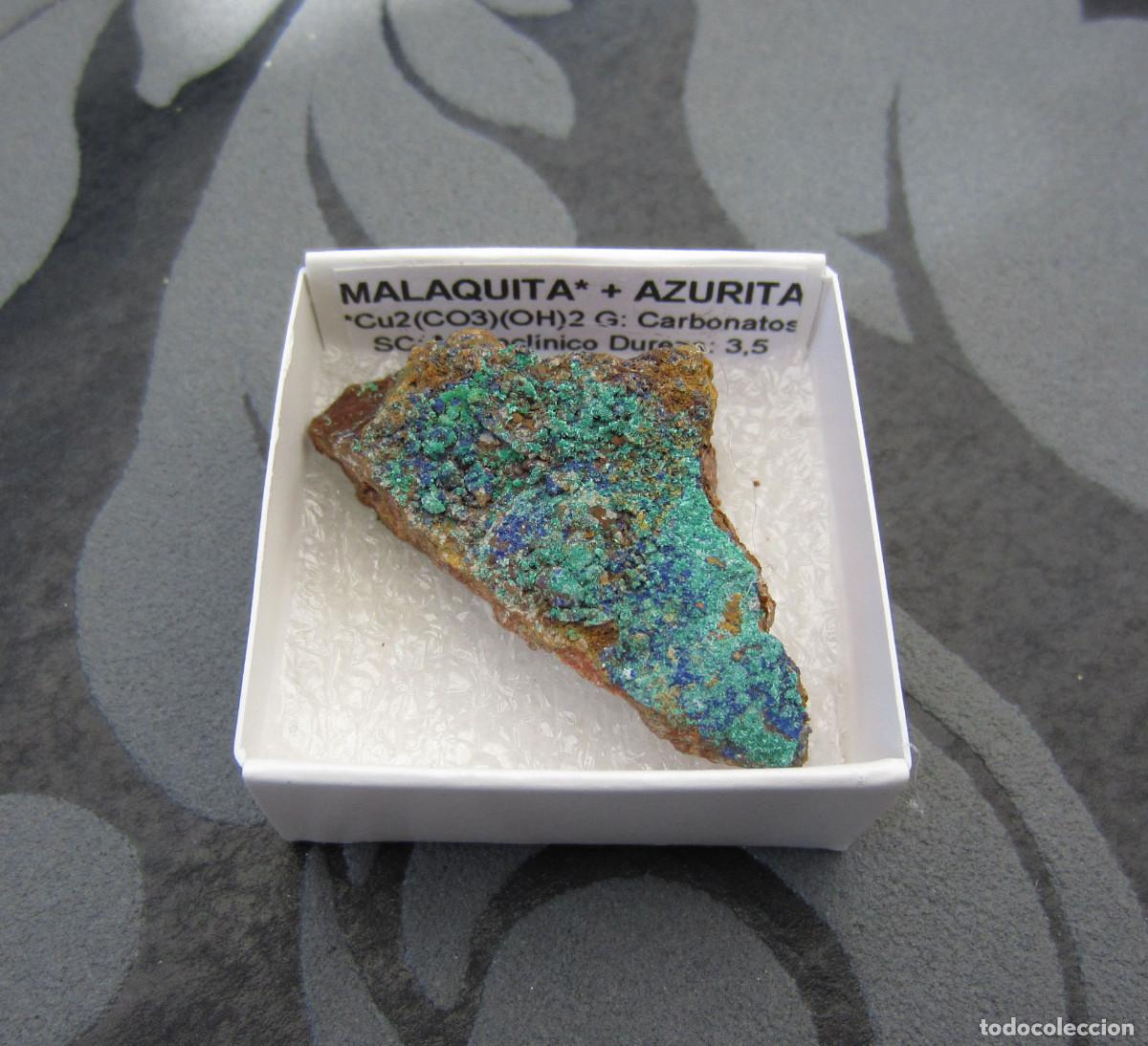 Coleccionismo de minerales: MINERAL MALAQUITA AZURITA MINERALES EN CAJA 4X4 CM