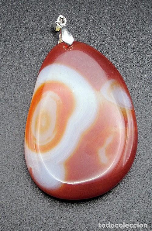 Coleccionismo de minerales: Colgante de &Aacute;gata marr&oacute;n y anaranjada - 29 gr. - 7,5 cm con engarce x 3,6 cm de ancho