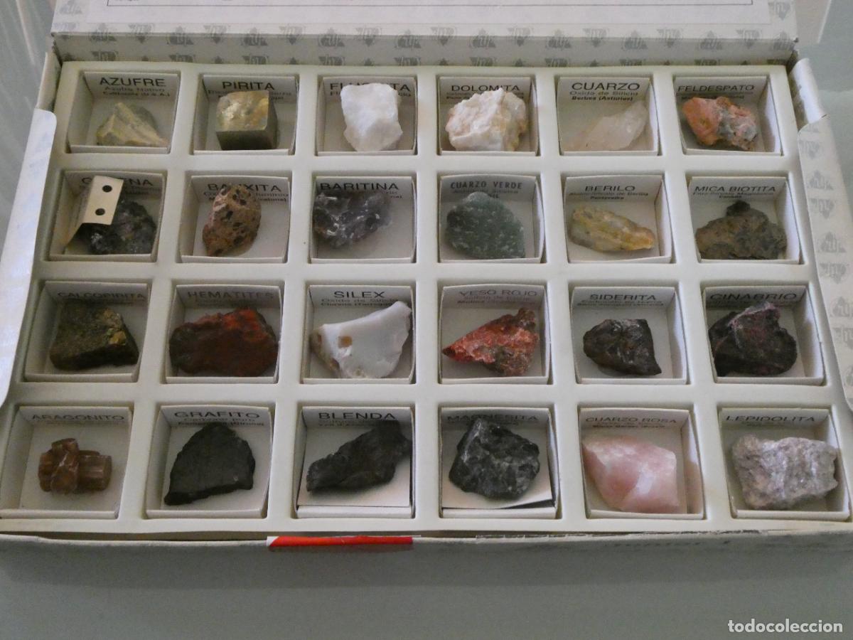 Sammlung von Mineralien: CAJA 24 MINERALES. MINERALS JUNIOR 1 CRIP. CUARZO OPALO TURMALINA PIRITA AZUFRE SILEX 800 GR