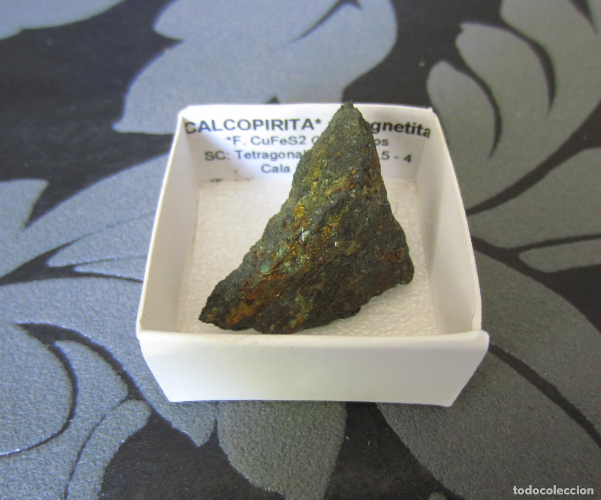 Coleccionismo de minerales: MINERAL CALCOPIRITA Y MAGNETITA MINERALES EN CAJA 4X4 CM