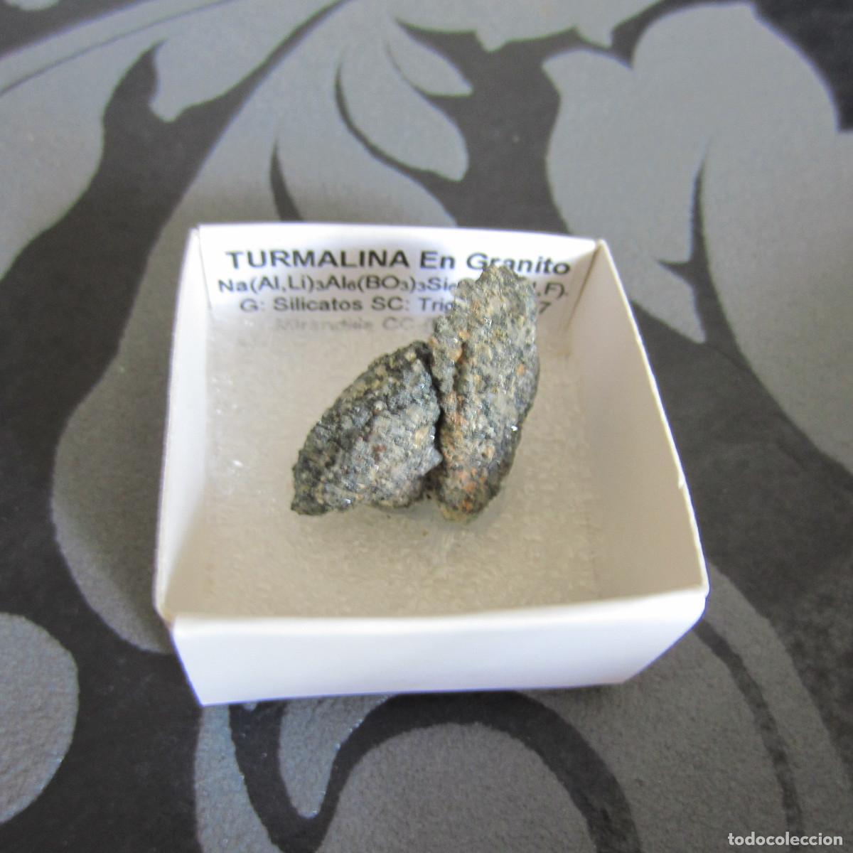 Coleccionismo de minerales: MINERAL TURMALINA EN GRANITO MINERALES EN CAJA 4X4 CM