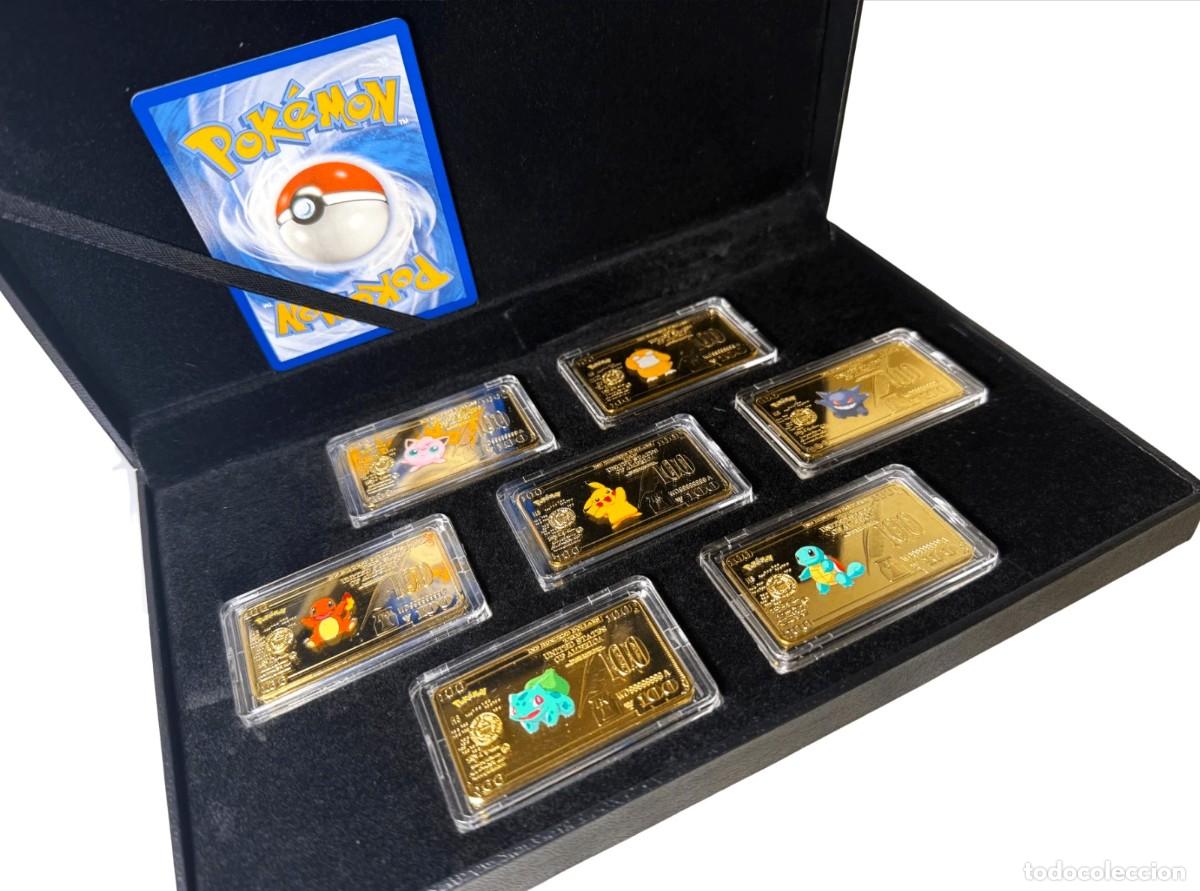 Coleccionismo de minerales: POKEMON SET DE 7 LINGOTES EN ORO 24.KT BA&Ntilde;ADOS + CERTIFICADO - 50.mm X 28mm X 4.mm CADA UNO