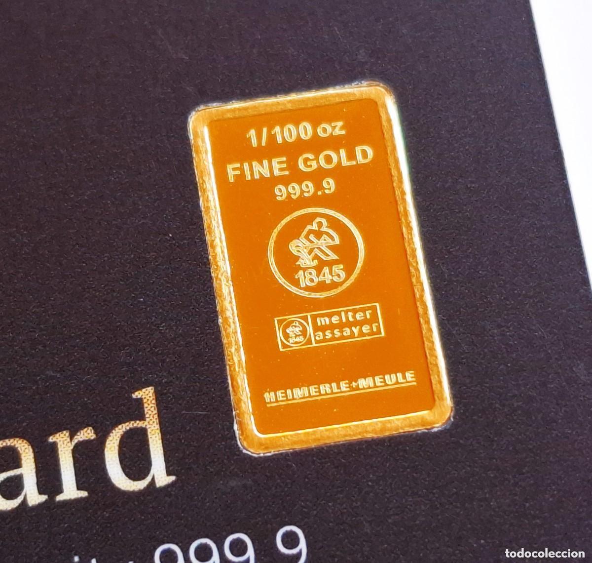 Colecionismo de minerais: LINGOTE ORO 24.KT. PESO 1/100 oz MACIZO Y PURO 0,999. BLISTER CERTIFICADO