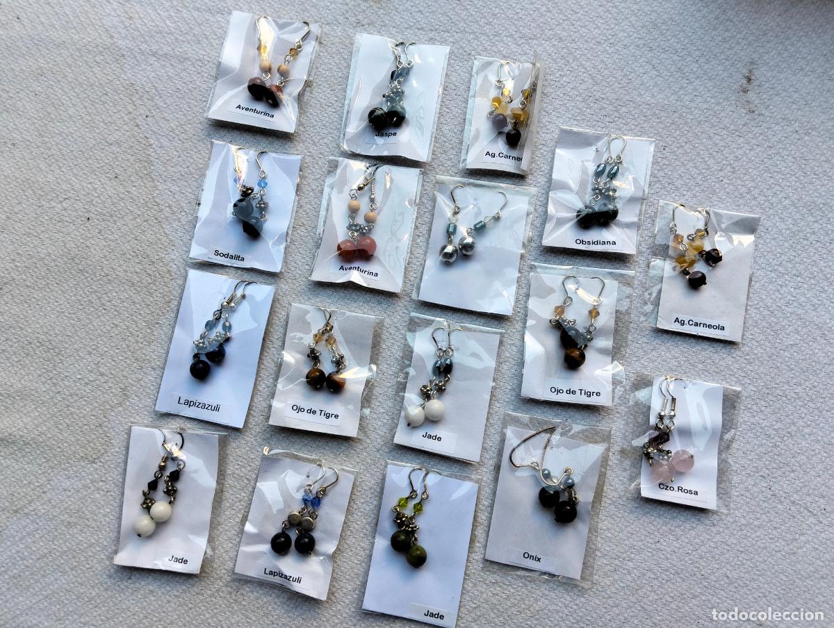 Colecionismo de minerais: Lote pendientes con piedra mineral natural mineralog&iacute;a energ&iacute;a jade onix cuarzo obsidiana carneola