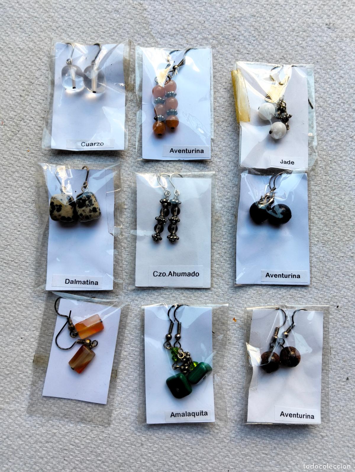 Colecionismo de minerais: Lote pendientes con piedra mineral natural mineralog&iacute;a energ&iacute;a jade aventurina cuarzo dalmatina