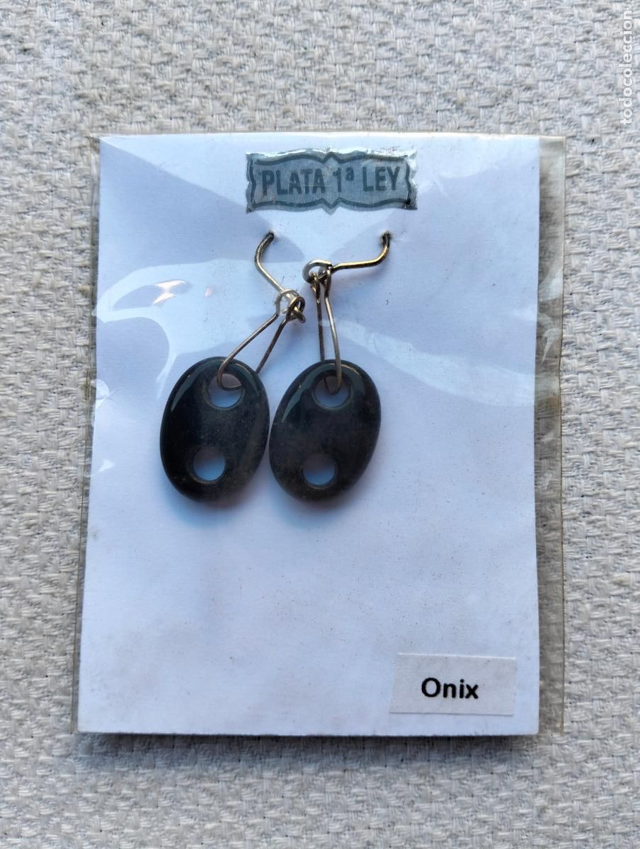 Colecionismo de minerais: Pendientes con piedra mineral natural mineralog&iacute;a energ&iacute;a plata 1a ley Onix negro