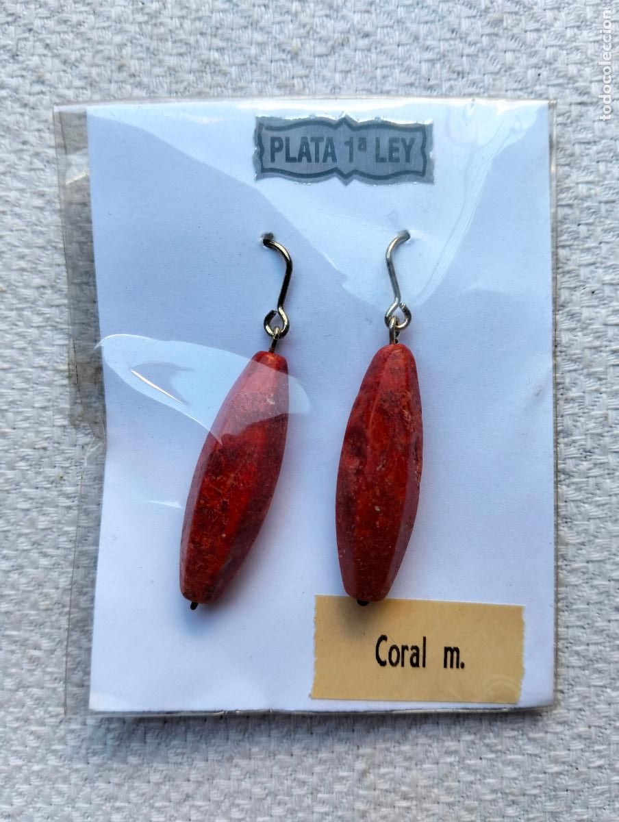 Colecionismo de minerais: Pendientes con piedra mineral natural mineralog&iacute;a energ&iacute;a plata 1a ley coral m marino