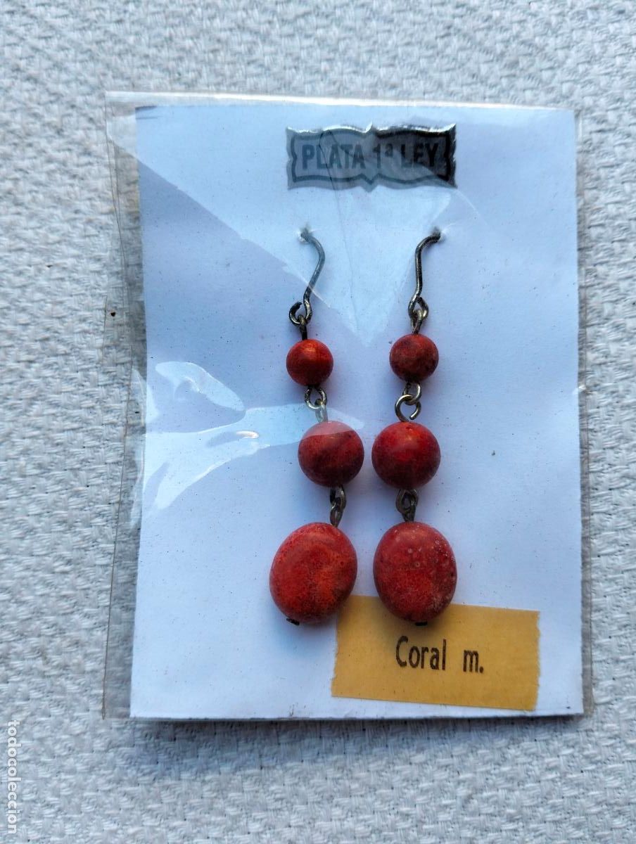 Colecionismo de minerais: Pendientes con piedra mineral natural mineralog&iacute;a energ&iacute;a plata 1a ley coral m marino