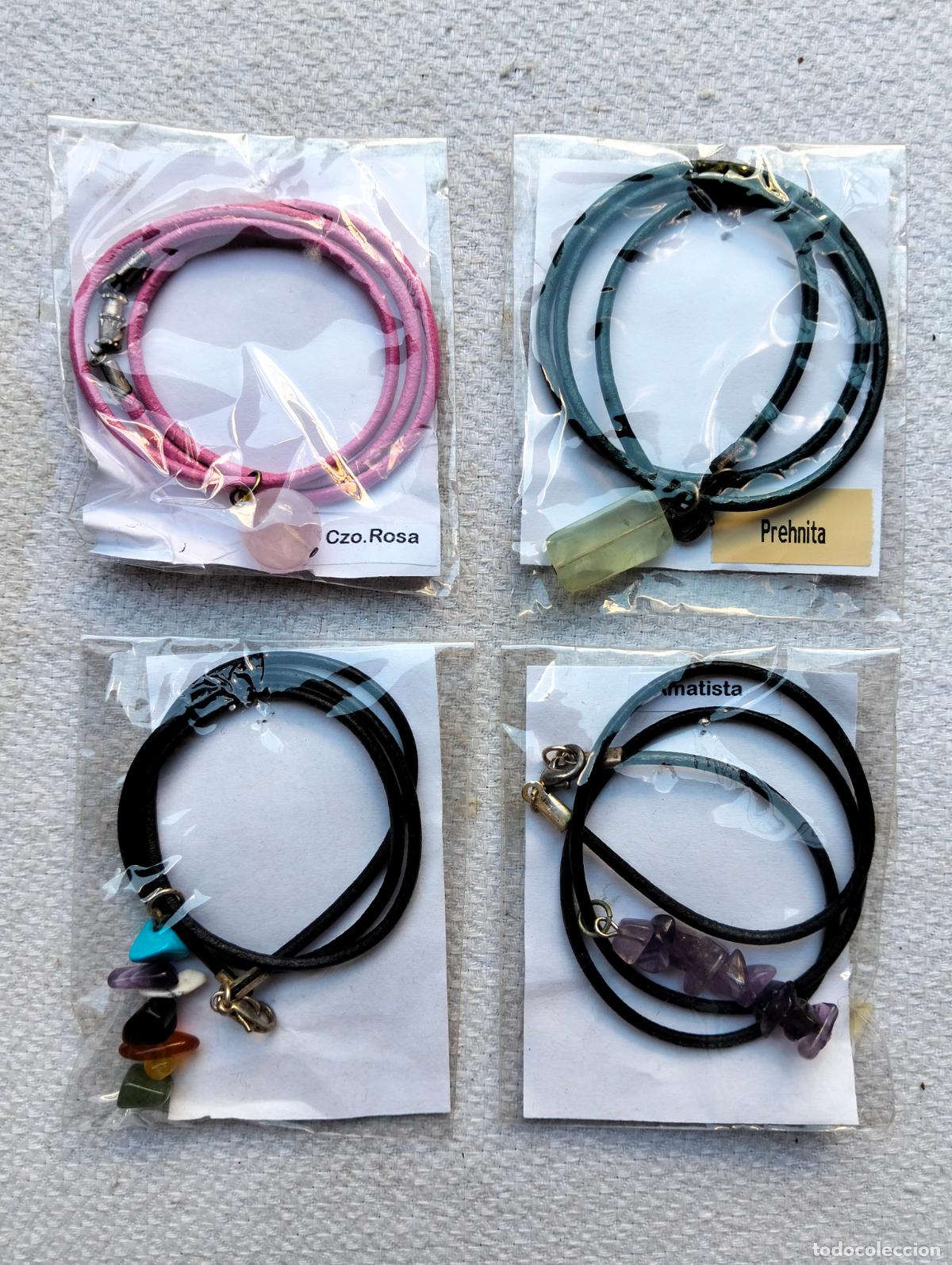 Colecionismo de minerais: Lote collares con piedra mineral natural mineralog&iacute;a energ&iacute;a cuarzo rosa prehnita amatista