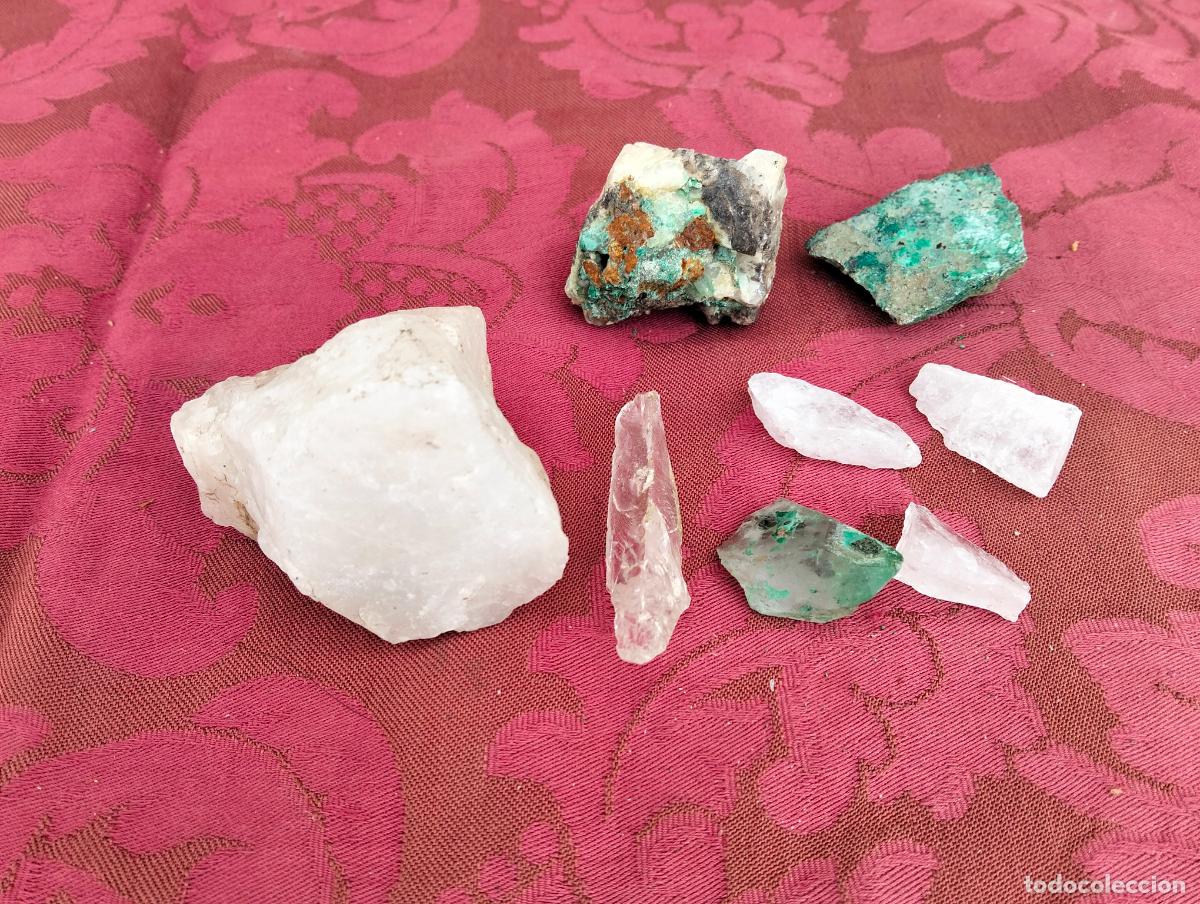 Sammlung von Mineralien: Lote de diferentes minerales cuarzo, crisocola, malaquita, berilo verde varios