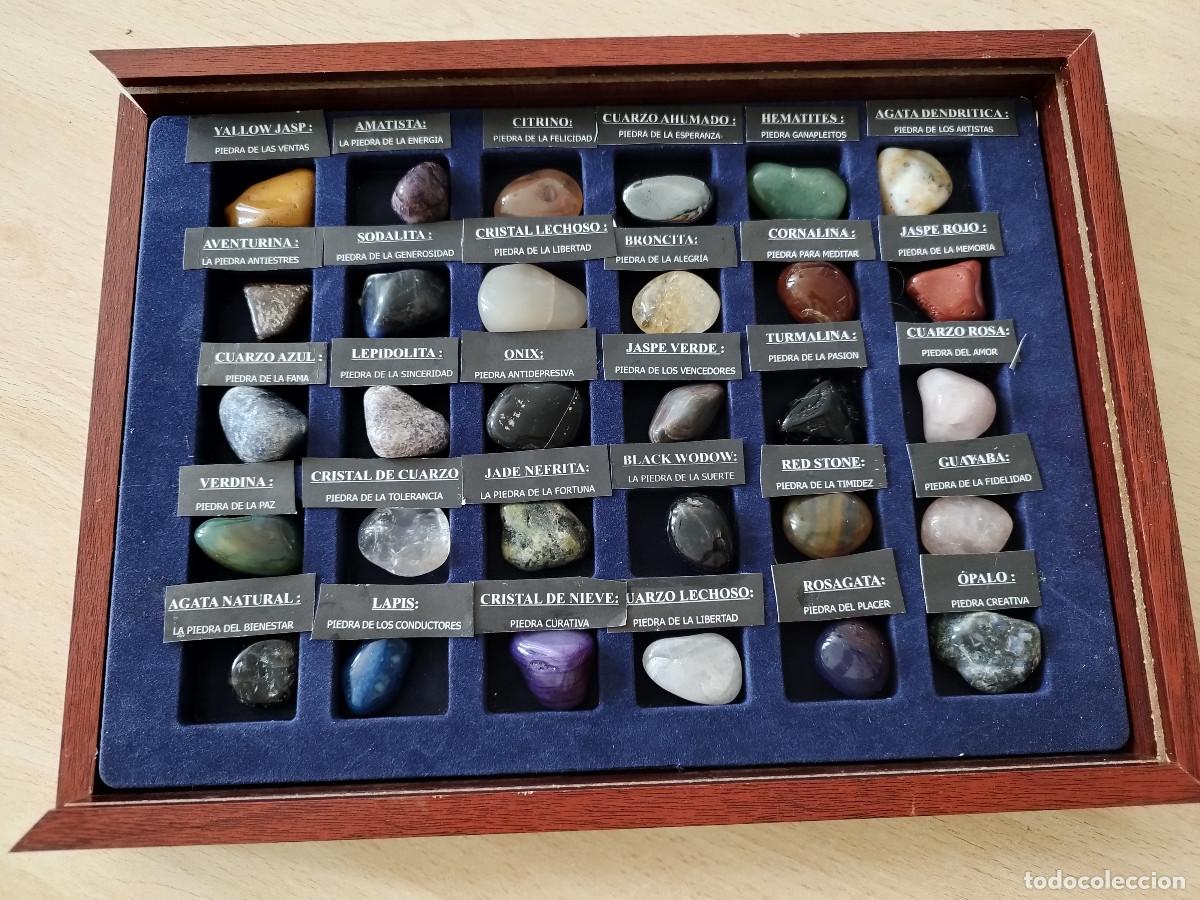 Coleccionismo de minerales: COLECCI&Oacute;N 30 PIEDRAS MINERALES DE LA SUERTE EN CAJA DE MADERA