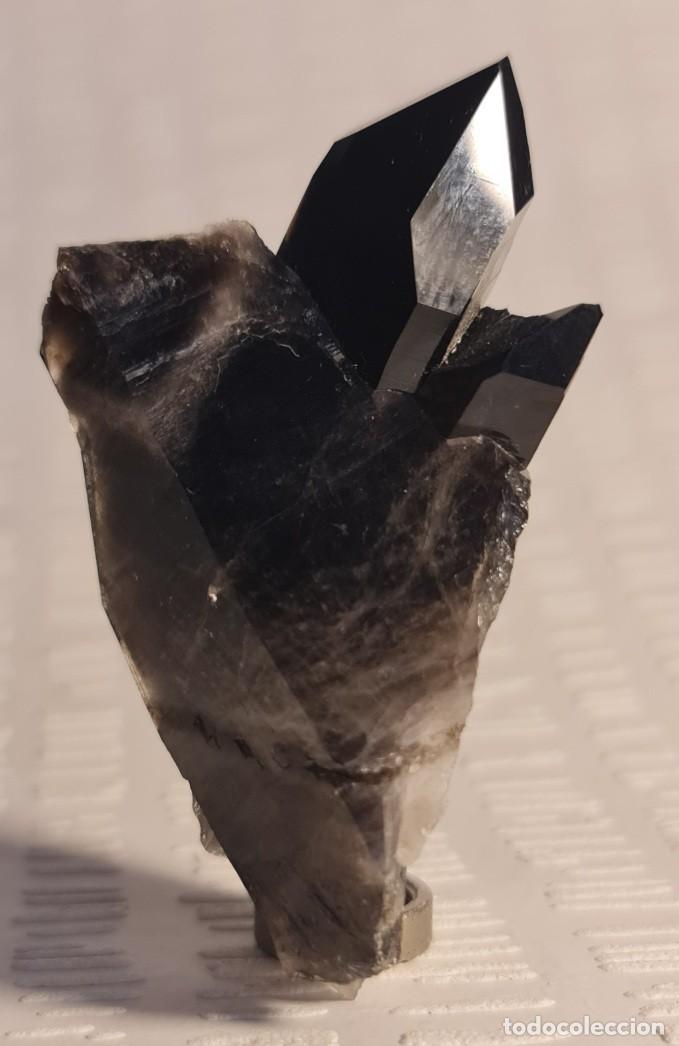 Coleccionismo de minerales: Cristal de cuarzo ahumado intenso (mori&oacute;n) sobre matriz mineral natural