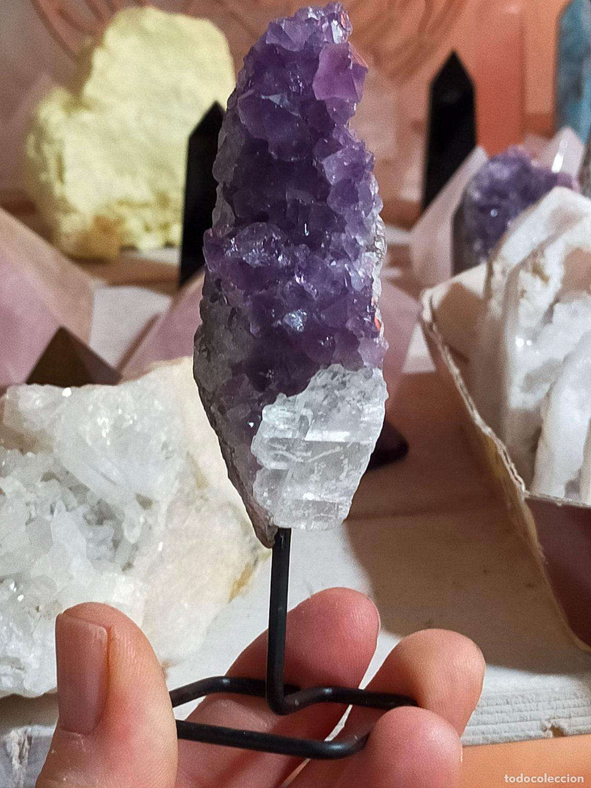 Coleccionismo de minerales: Drusa di Ametista e Calcite Naturale Viola e Bianco | Cristallo Olistico 14cm