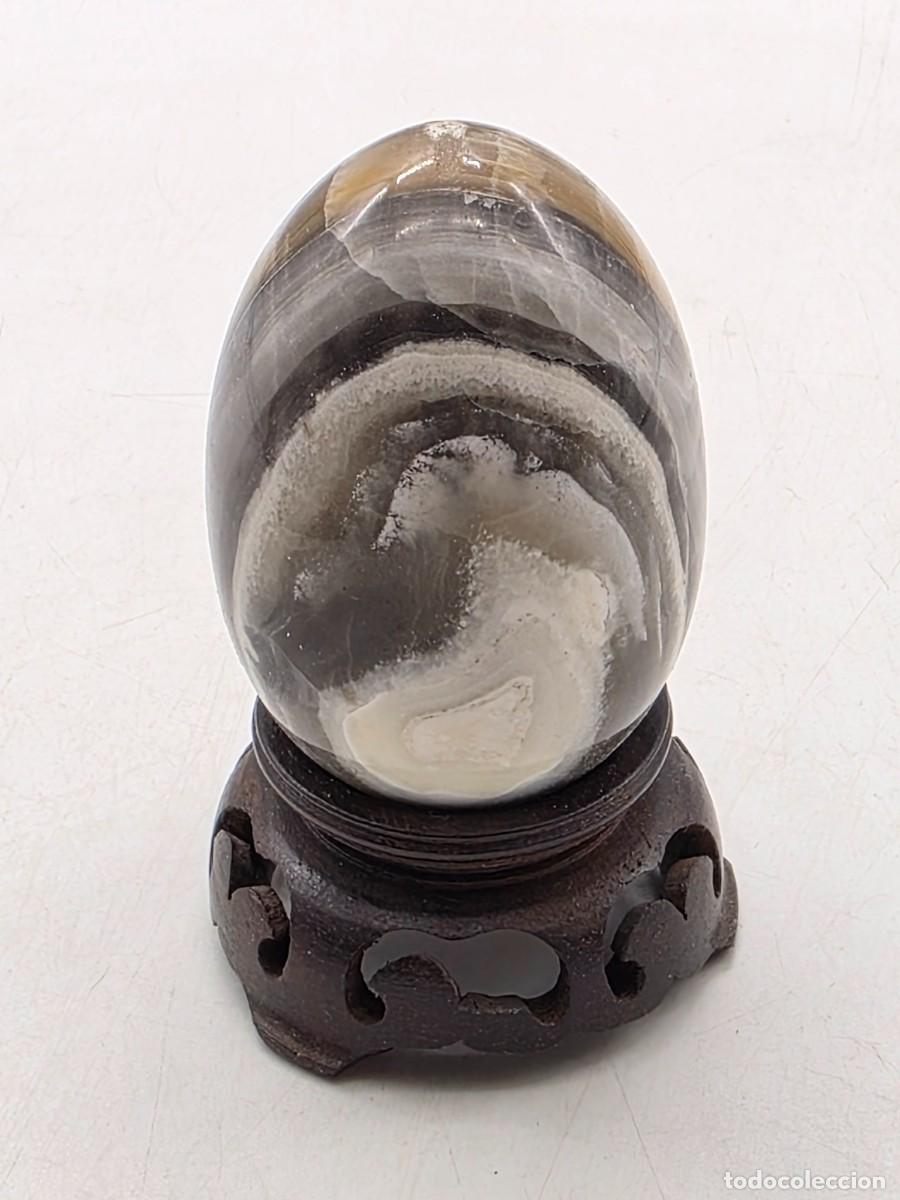 Mineral collecting: HUEVO PIEDRA NATURAL PULIDO CALCITA CEBRA, CON BASE DE MADERA ( VER FOTOS )