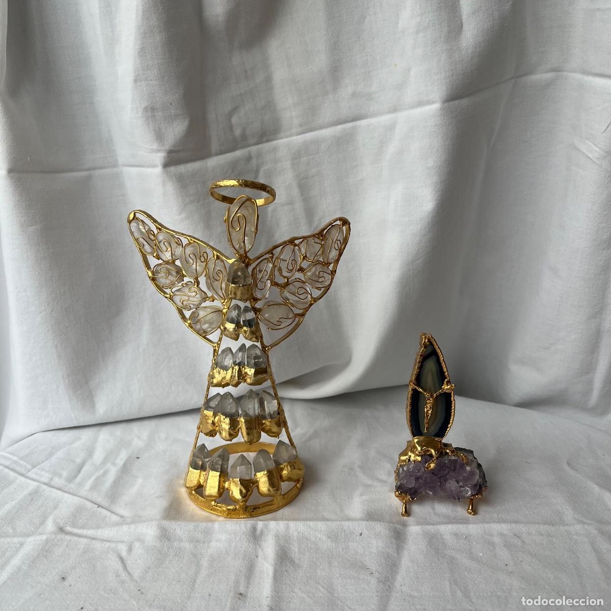 Coleccionismo de minerales: Lote Artesan&iacute;a Sacro-Esot&eacute;rica en Minerales Naturales. &Aacute;ngel de Cuarzo y Crucifijo sobre Amatista