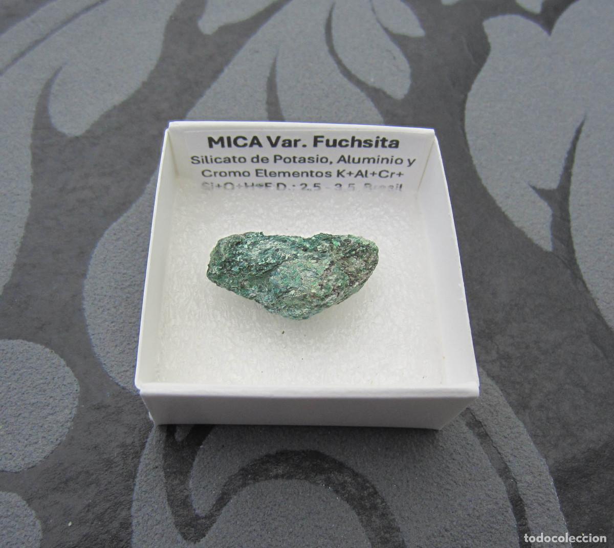 Coleccionismo de minerales: MINERAL MICA FUCHSITA MINERALES EN CAJA 4X4 CM