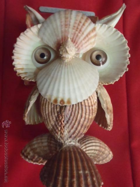 Coleccionismo de moluscos: BUHO DE LA SUERTE CON CONCHAS DE MAR.14 CM. - Foto 1