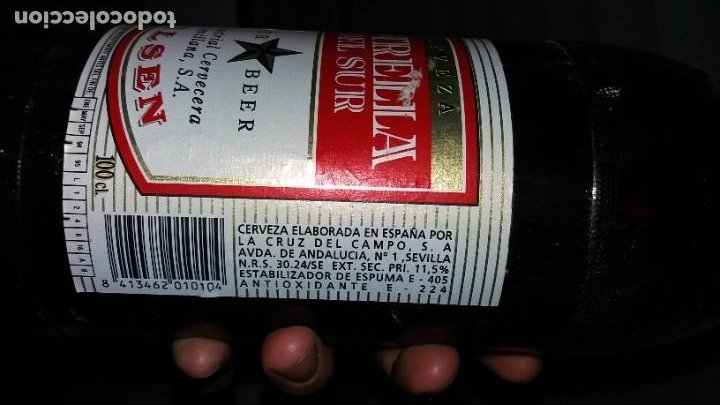 Coleccionismo Otros Botellas y Bebidas: Botella con chapa de cerveza Cervezas la estrella del sur sevilla cervecera sevillana cruzcampo - Foto 3 - 184324016