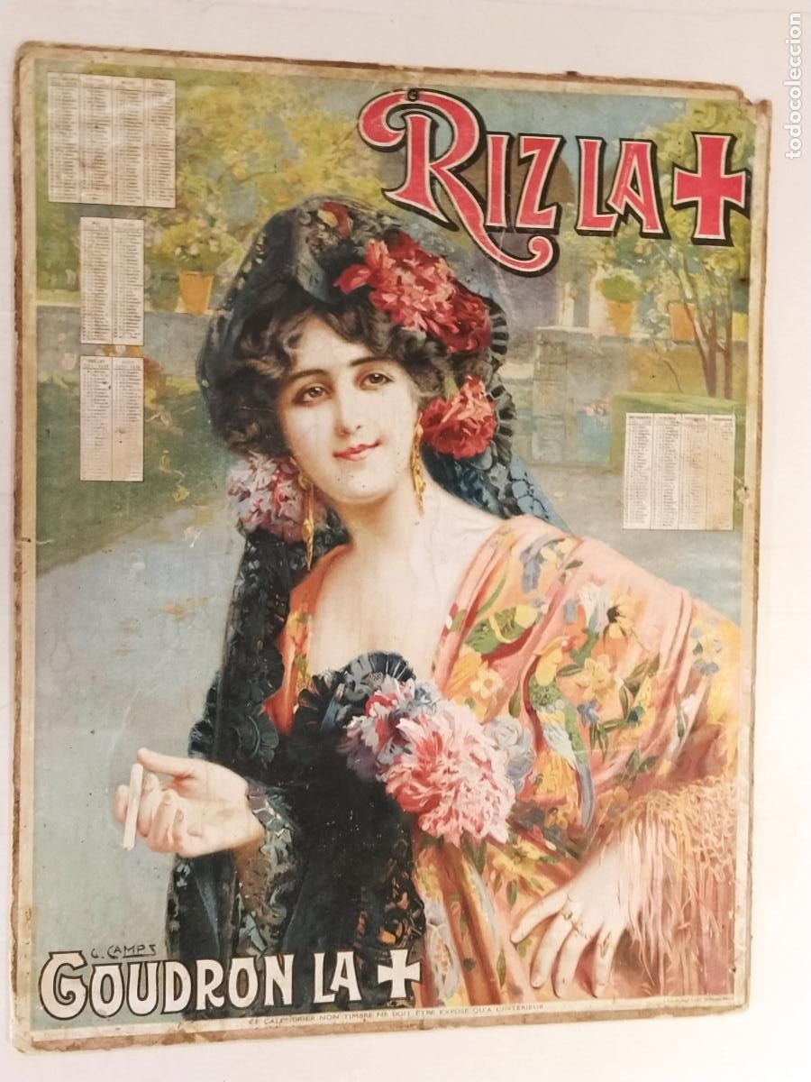 Papel de fumar: GASPAR CAMPS - PAPEL DE FUMAR - RIZLA GOUDRON - CARTEL ANTIGUO - PUBLICIDAD -VER FOTOS