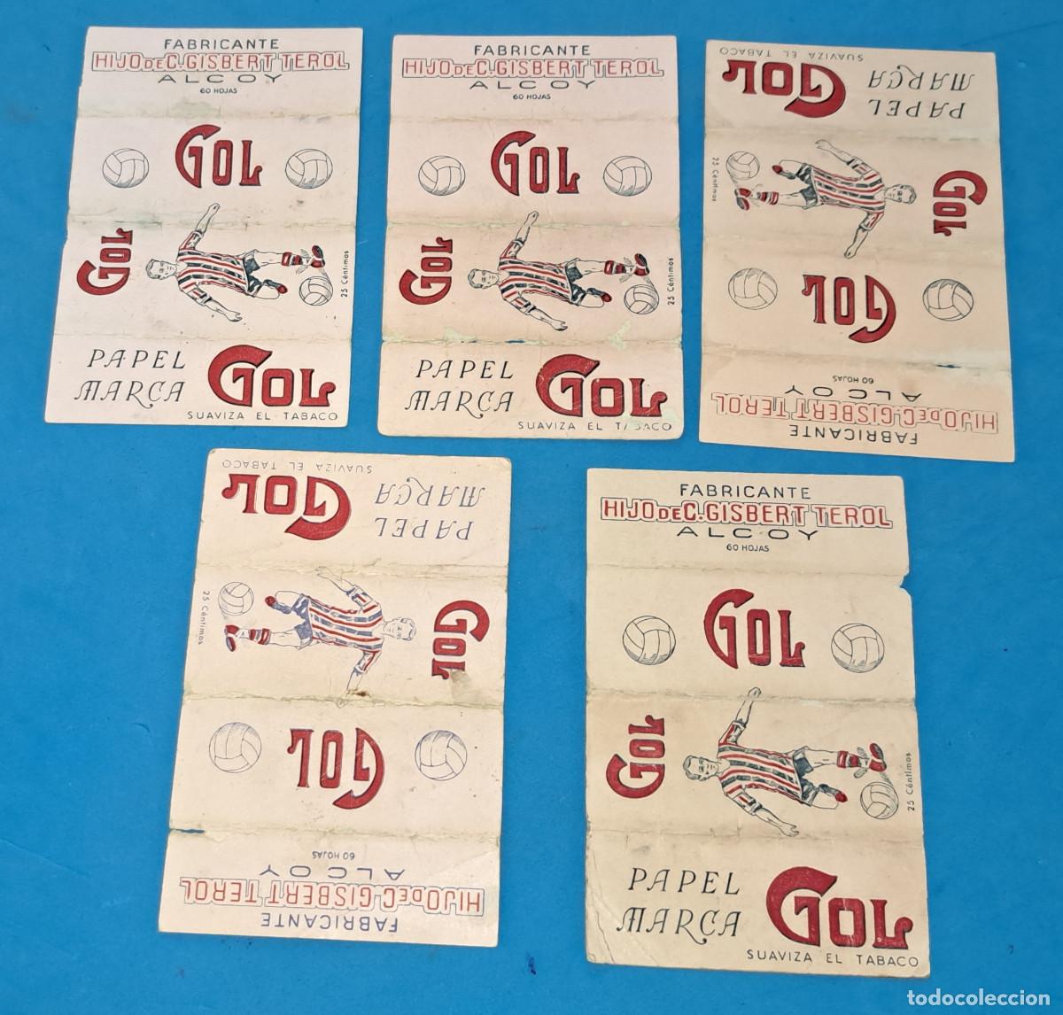 Papel de fumar: LOTE DE 5 CARTERITAS DE PAPEL DE FUMAR GOL - MUY ANTIGUAS - VAC&Iacute;AS - PRECIO; 25 c&eacute;ntimos
