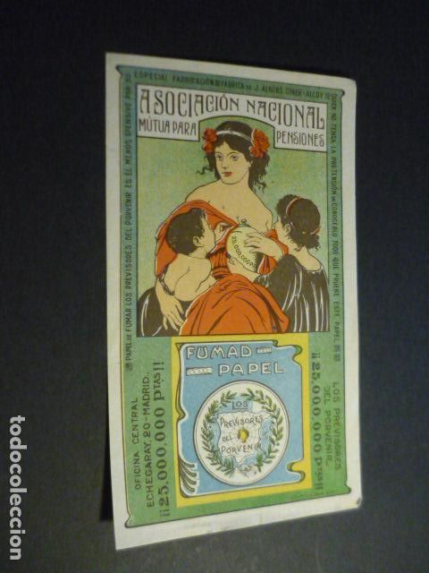 Papel de fumar: TARJETA PAPEL DE FUMAR LOS PREVISORES DEL PORVENIR J. ALBORS GINER ALCOY ALICANTE 9,5 X 16 CM