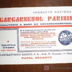 Coleccionismo Papel secante: SECANTE GARGASENOL PARISIS. LABORATORIOS PARISIS (MADRID).
