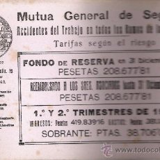 Coleccionismo Papel secante: MUTUA GENERAL DE SEGUROS - BARCELONA .AÑO 1918. Lote 15395392
