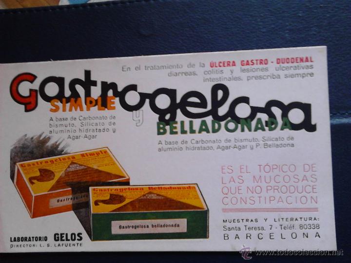 Coleccionismo papel secante: GASTROGELOSA SIMPLE Y BELLADONADA - Foto 1