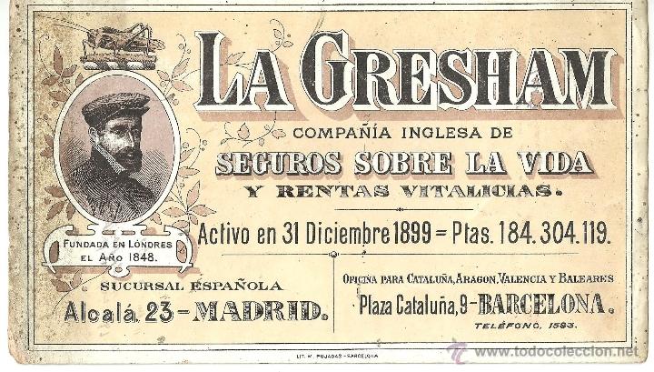 Coleccionismo papel secante: LA GRESHAM 1899 SEGUROS PAPEL SECANTE - Foto 1