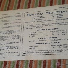 Coleccionismo Papel secante: PAPEL SECANTE CON PUBLICIDAD DEL BANCO CENTRAL E INFORMACIÓN DEL MISMO