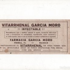 Coleccionismo Papel secante: PUBLICIDAD MEDICINA- FARMACIA GARCÍA MORO - MADRID. Lote 172901120