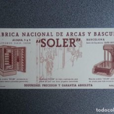 Coleccionismo Papel secante: BARCELONA PAPEL SECANTE ANTIGUO PUBLICIDAD ARCAS Y BÁSCULAS ”SOLER”