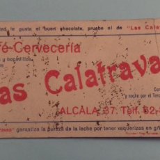 Coleccionismo Papel secante: PAPEL SECANTE PUBLICIDAD ANTIGUO CAFÉ LAS CALATRAVAS, CALLE ALCALÁ, MADRID. MEDIDAS 24 X 10,5 CM. Lote 245108000