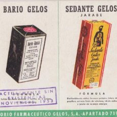 Coleccionismo Papel secante: PAPEL SECANTE PREPARADOS LABORATORIOS GELOS - BARCELONA – (20X9). Lote 287154643